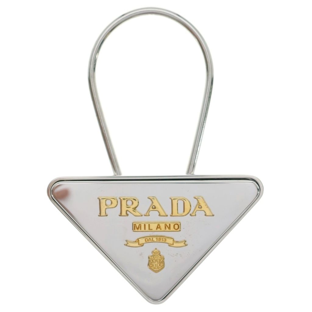 Prada Triangle Logo Key Charm Key Holder Silver Gold