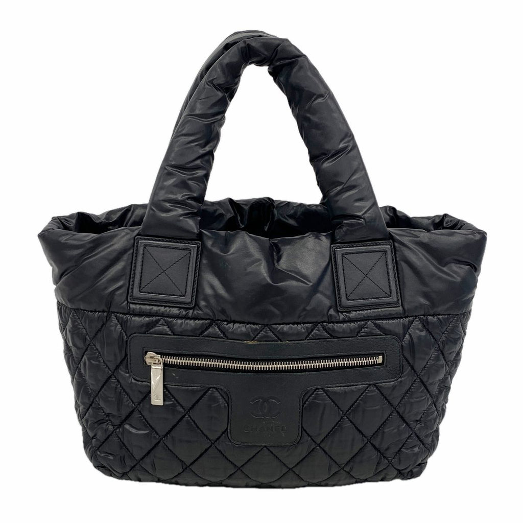 Chanel Tote Bag Coco Cocoon Nylon Black Silver