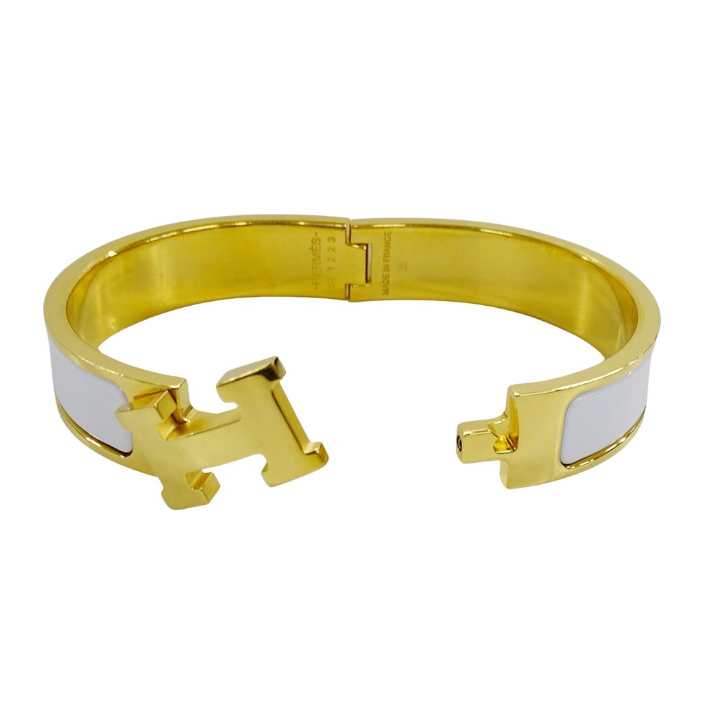 Hermes Bangle Bracelet Clic H Gold Plated White — view 5