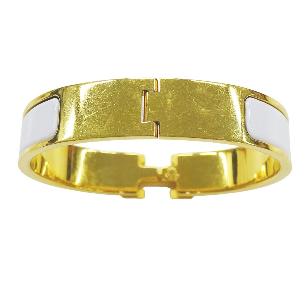 Hermes Bangle Bracelet Clic H Gold Plated White — view 6