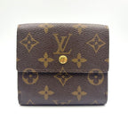 Louis Vuitton Portefeuille Elise Monogram Snap Leather Brown Trifold Wallet Gold