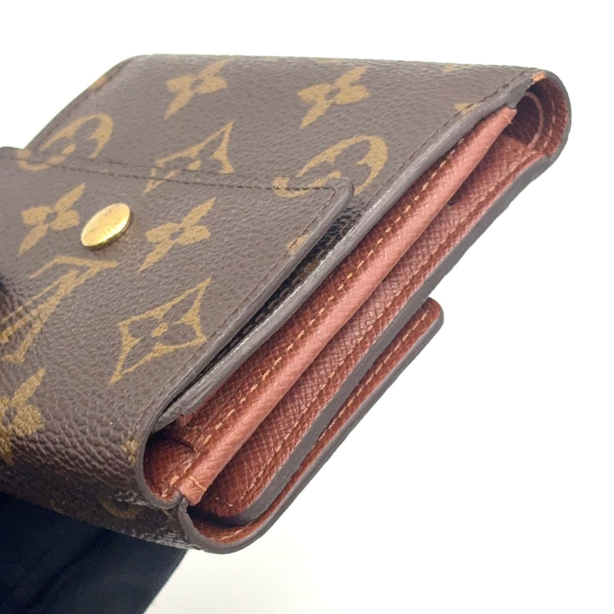Louis Vuitton Portefeuille Elise Monogram Snap Leather Brown Trifold Wallet Gold — view 8