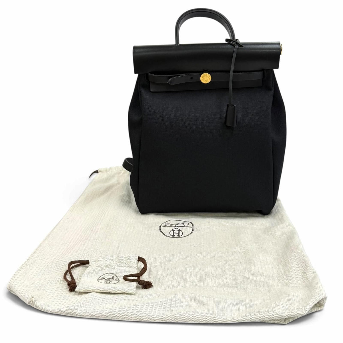 Hermes Herbag a Dos Zip PM Backpack Black Toile Militaire Vache Hunter — view 2
