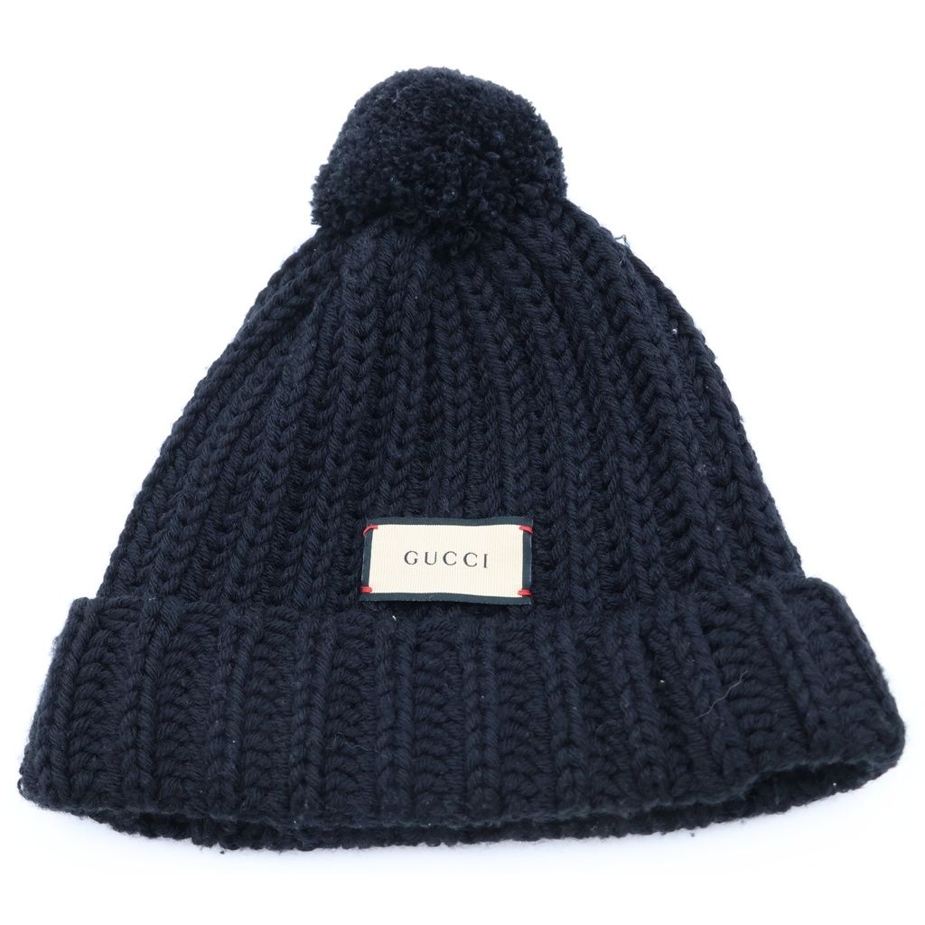 Gucci Front Logo Patch Wool Knit Hat Beanie Black