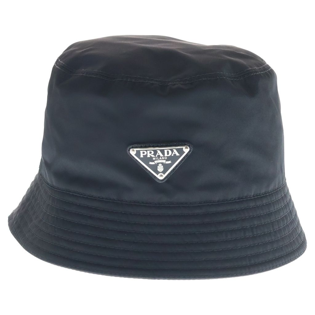 Prada Re-Nylon Triangle Logo Bucket Hat Black — view 4
