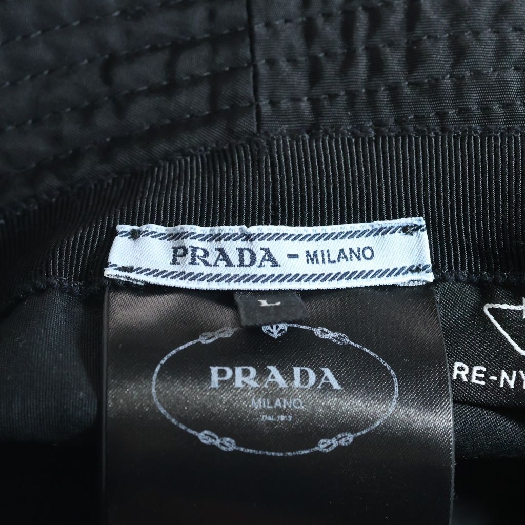 Prada Re-Nylon Triangle Logo Bucket Hat Black — view 7