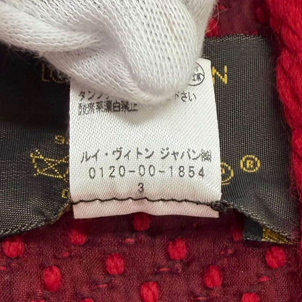 Louis Vuitton Logomania Scarf Wool Silk Blend Ruby Monogram Fringe — view 7