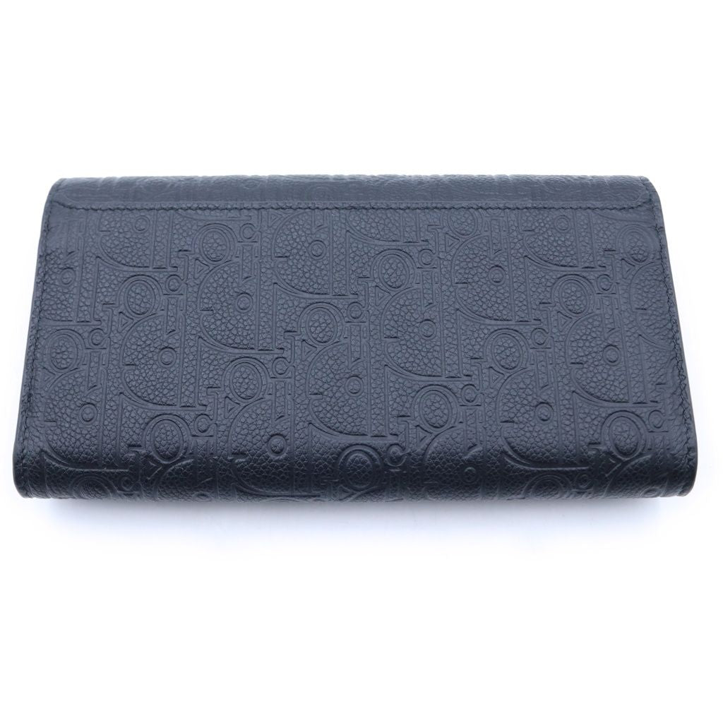 Dior Gravity Embossed Leather Long Flap Wallet Black — view 2