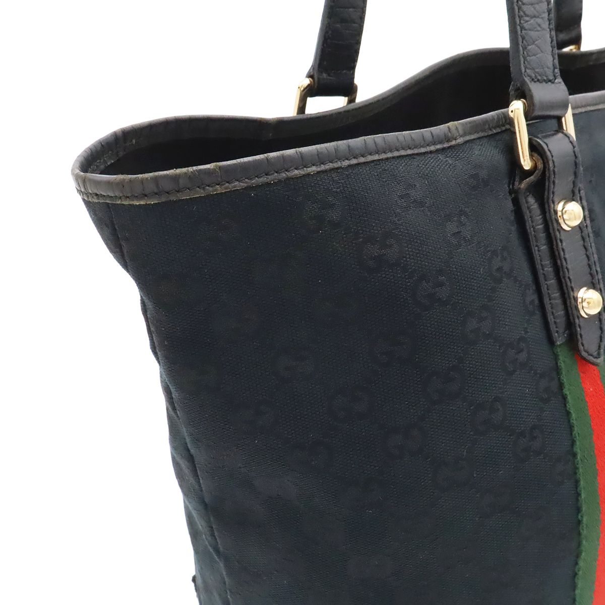 Gucci GG Canvas Sherry Line Tote Shoulder Bag Black Red Green Charm — view 4