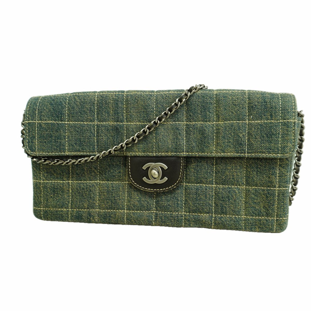 Chanel Shoulder Bag Choco Bar Denim Blue Silver