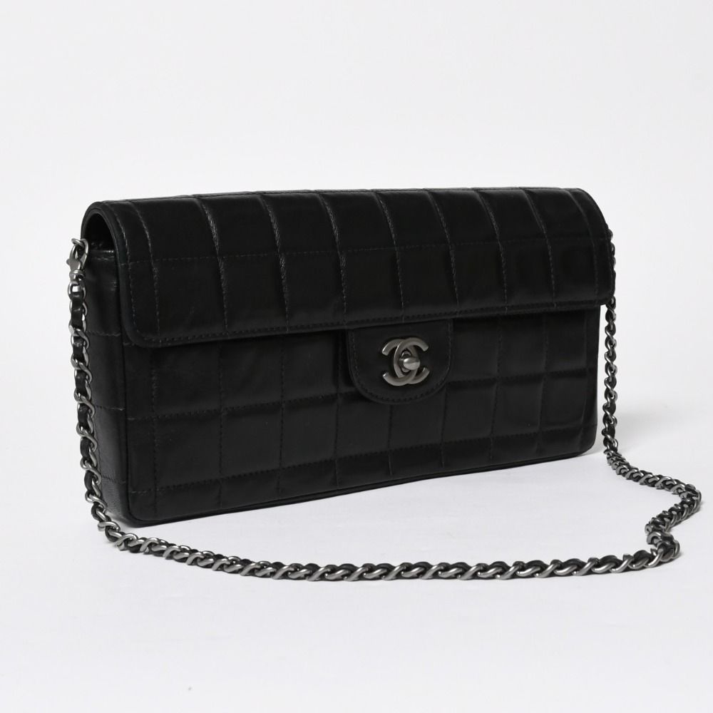 Chanel East West Chain Shoulder Bag CC Logo Choco Bar Lambskin Black — view 3