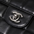Chanel East West Chain Shoulder Bag CC Logo Choco Bar Lambskin Black — view 7