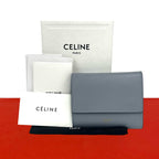 Celine Trifold Logo Leather Wallet Mini Card Case Blue