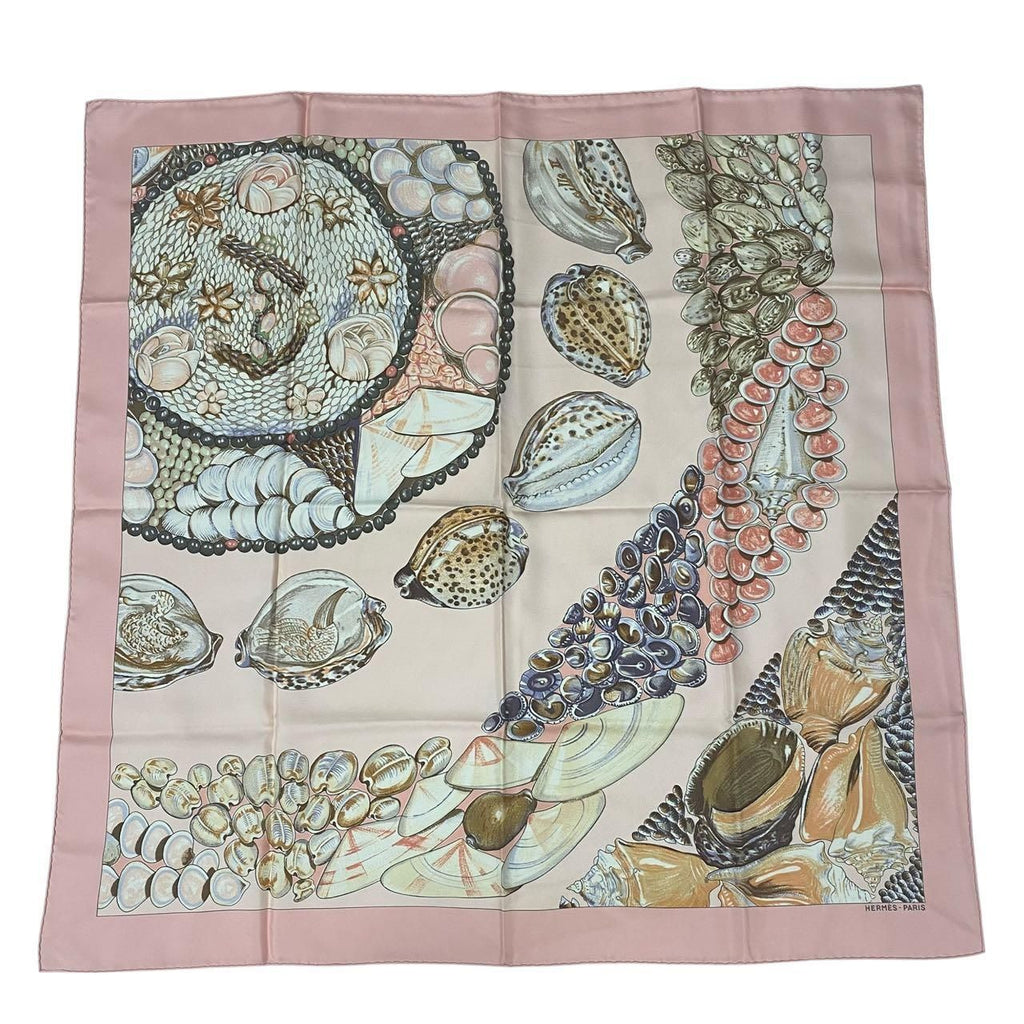 Hermes Carre 90 Scarf Rocaille Seashell Silk Pink