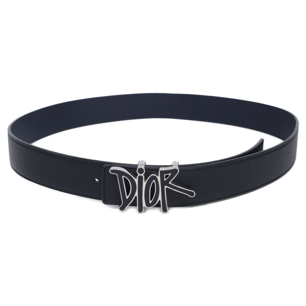 Dior x Shawn Stussy Logo Buckle Reversible Leather Belt