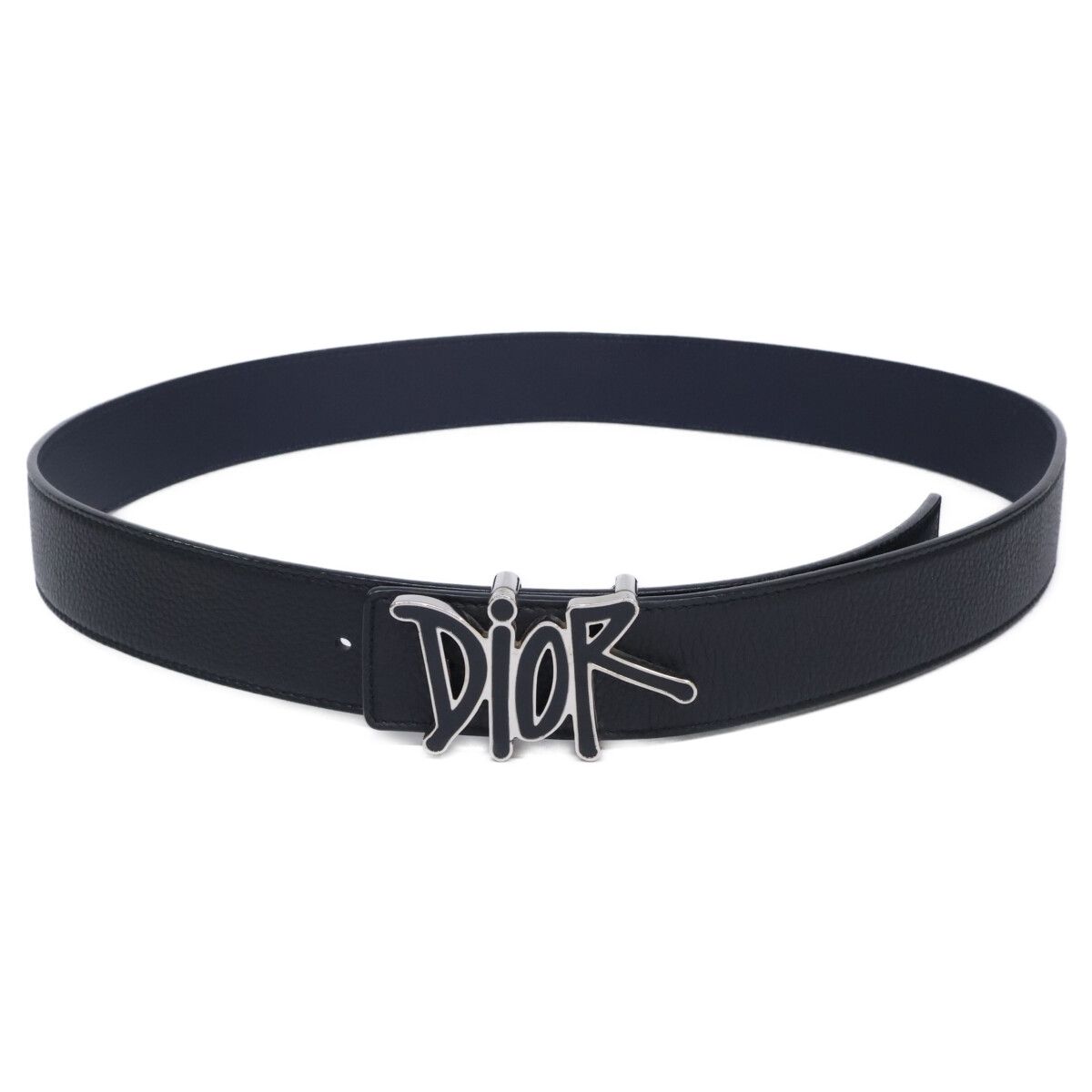 Dior x Shawn Stussy Logo Buckle Reversible Leather Belt