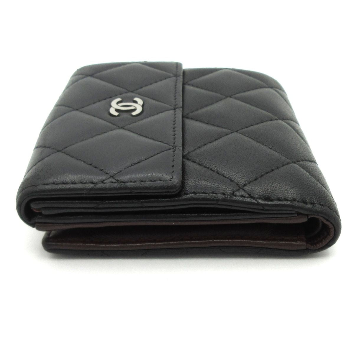 Chanel Snap Wallet Quilted Black Silver CC Logo Lambskin — view 8
