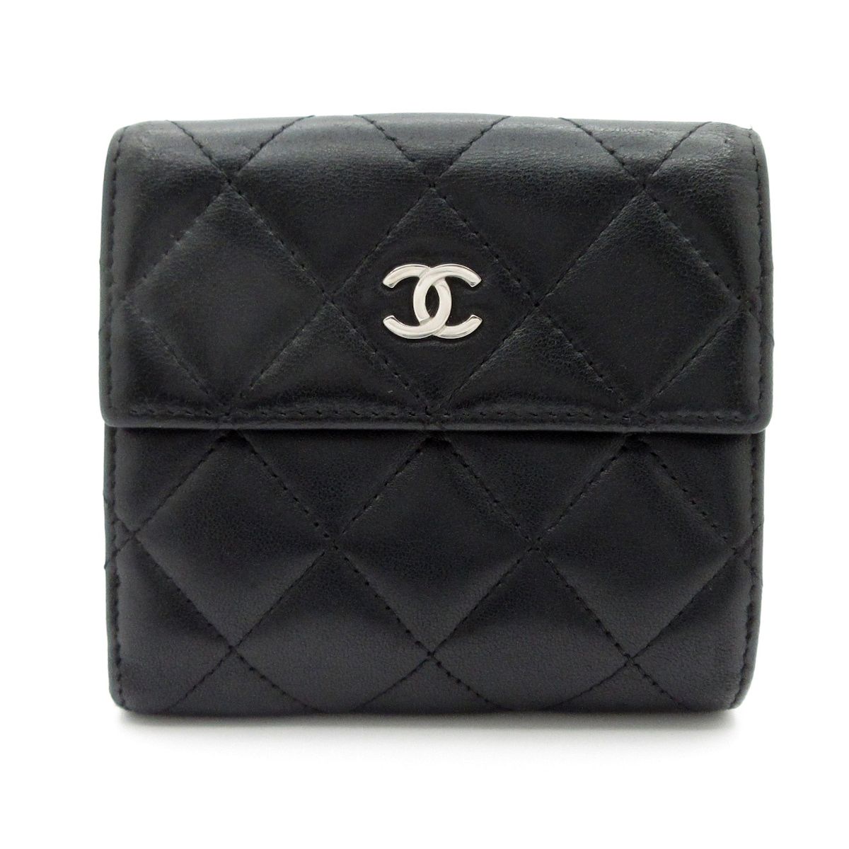 Chanel Snap Wallet Quilted Black Silver CC Logo Lambskin