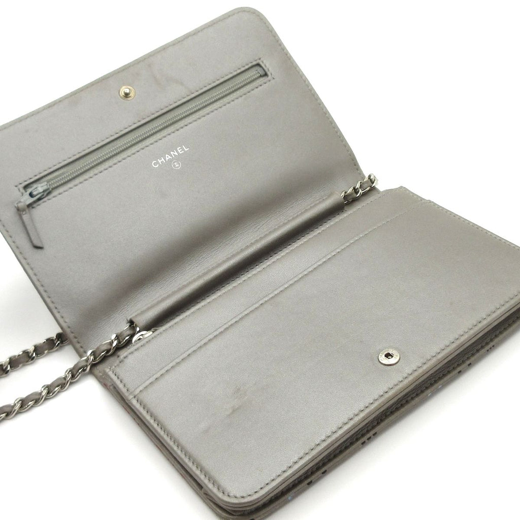 Chanel Wallet Computer Circuit Board Gray Chain Silver Lambskin Shoulder Bag — view 3