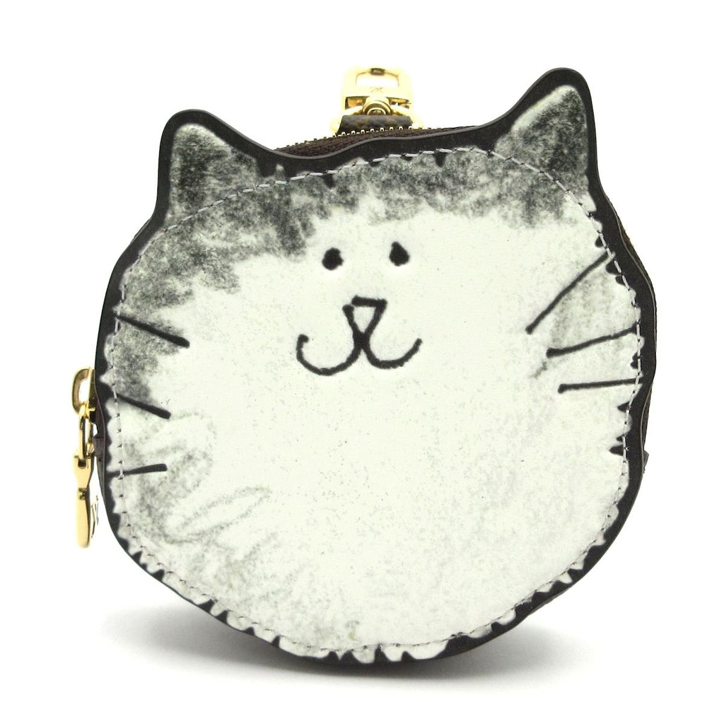 Louis Vuitton Coin Purse Cat Glam Kitty Ivory Gray Dark Brown Leather Cowhide