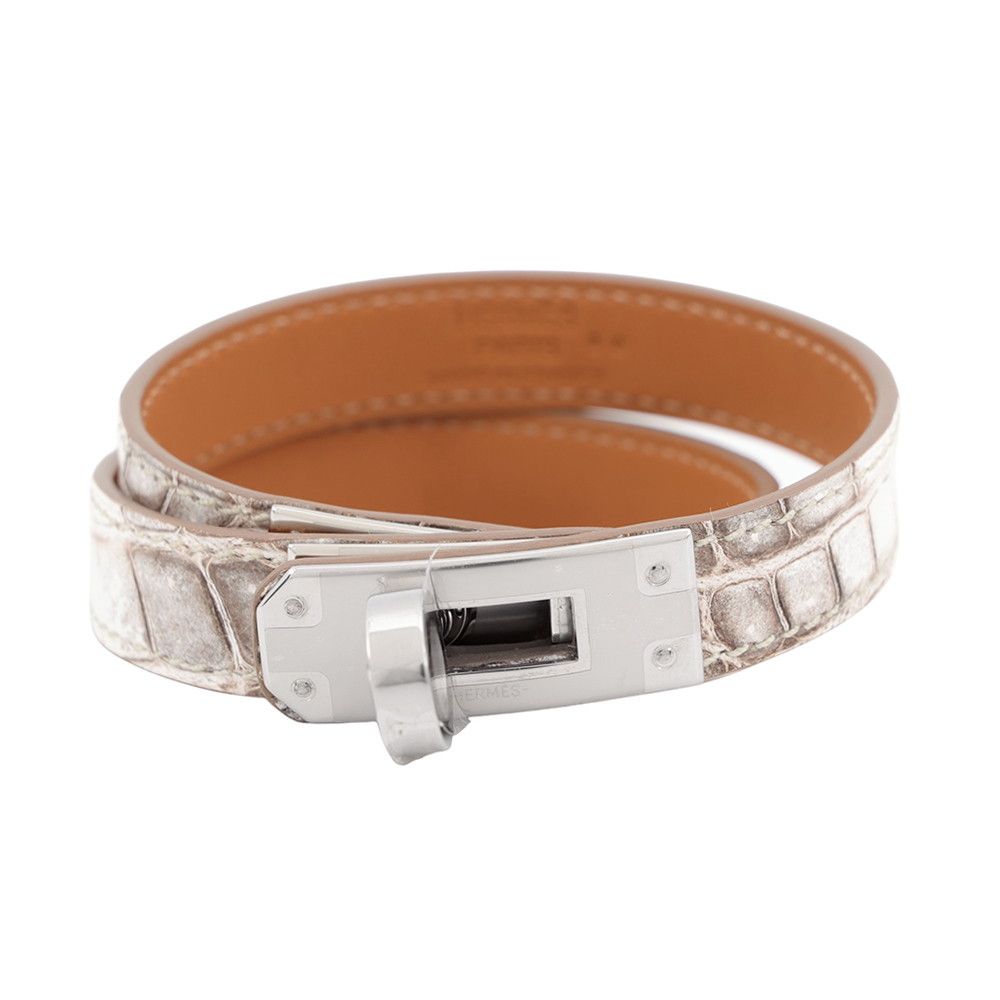 Hermes Bracelet Kelly Double Tour Himalayan Silver Niloticus Mat