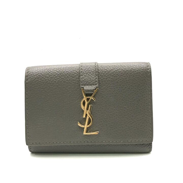 Saint Laurent Paris YSL Trifold Key Case Leather Gray