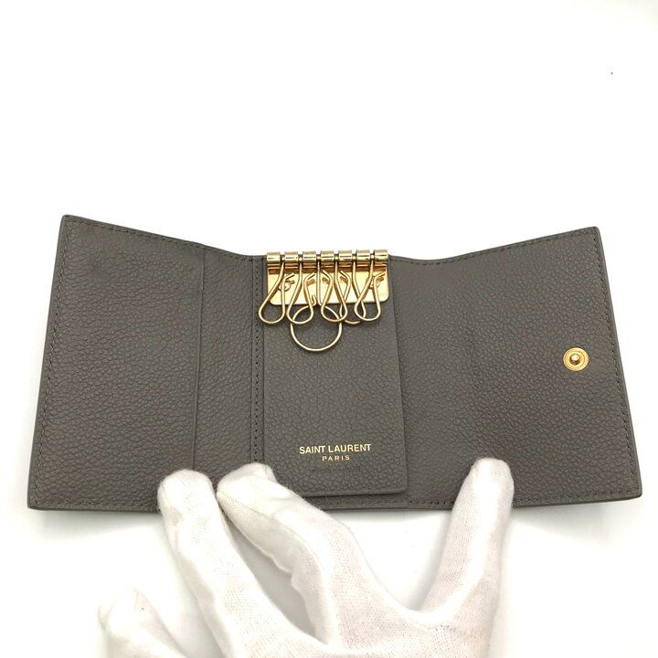 Saint Laurent Paris YSL Trifold Key Case Leather Gray — view 7