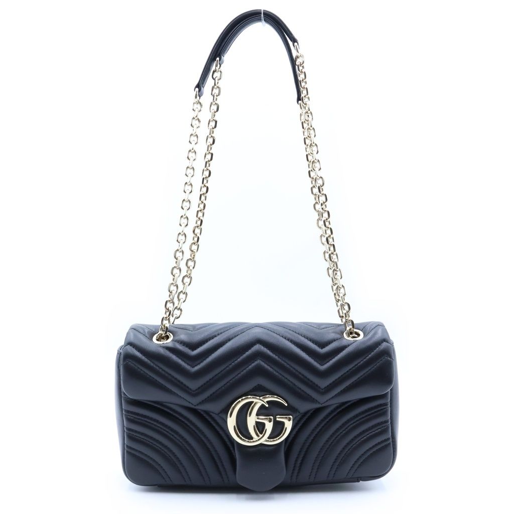 Gucci GG Marmont Medium 2-Way Chain Shoulder Bag Black Leather Gold