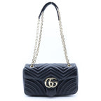 Gucci GG Marmont Medium 2-Way Chain Shoulder Bag Black Leather Gold
