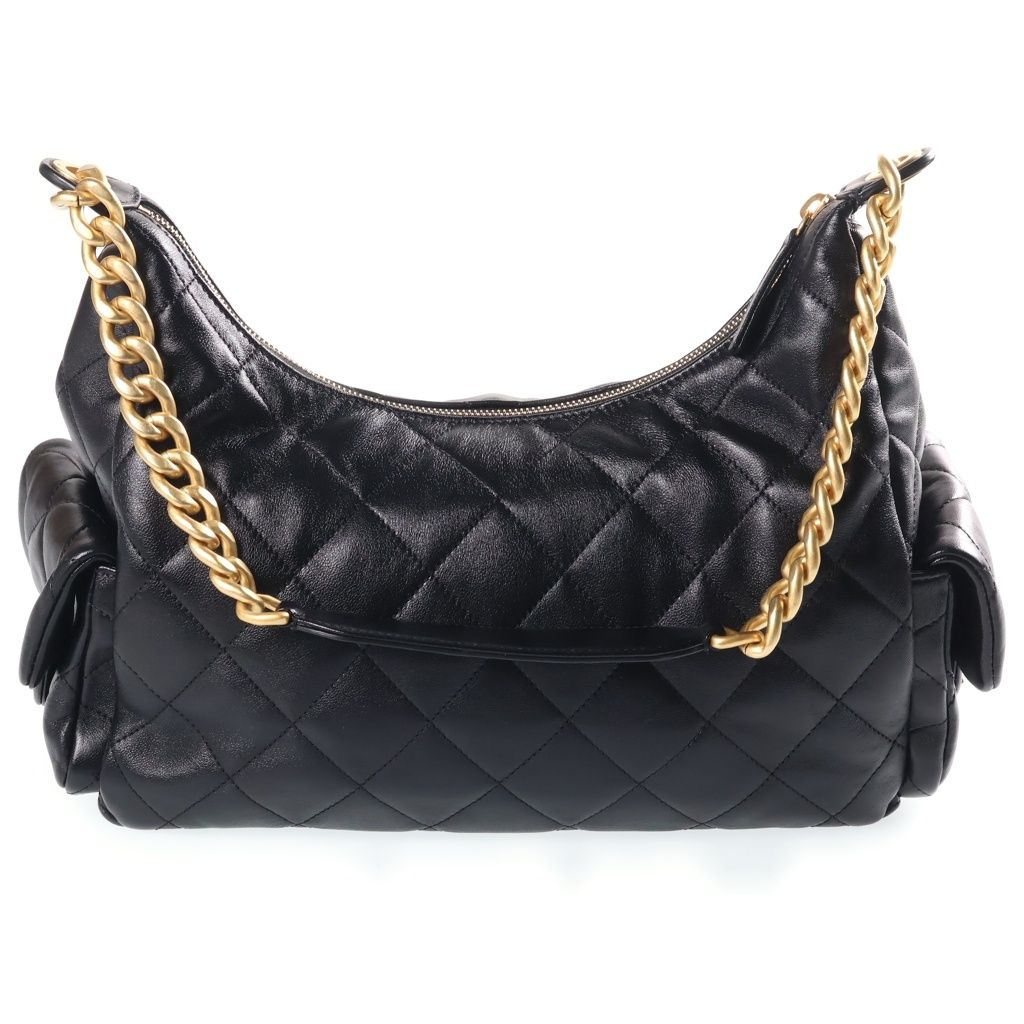 Chanel Quilted Hobo Chain Shoulder Bag Black Lambskin GD Plate — view 2