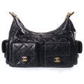 Chanel Quilted Hobo Chain Shoulder Bag Black Lambskin GD Plate