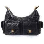 Chanel Quilted Hobo Chain Shoulder Bag Black Lambskin GD Plate