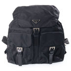 Prada Triangle Logo Nylon Backpack Black Tessuto Silver