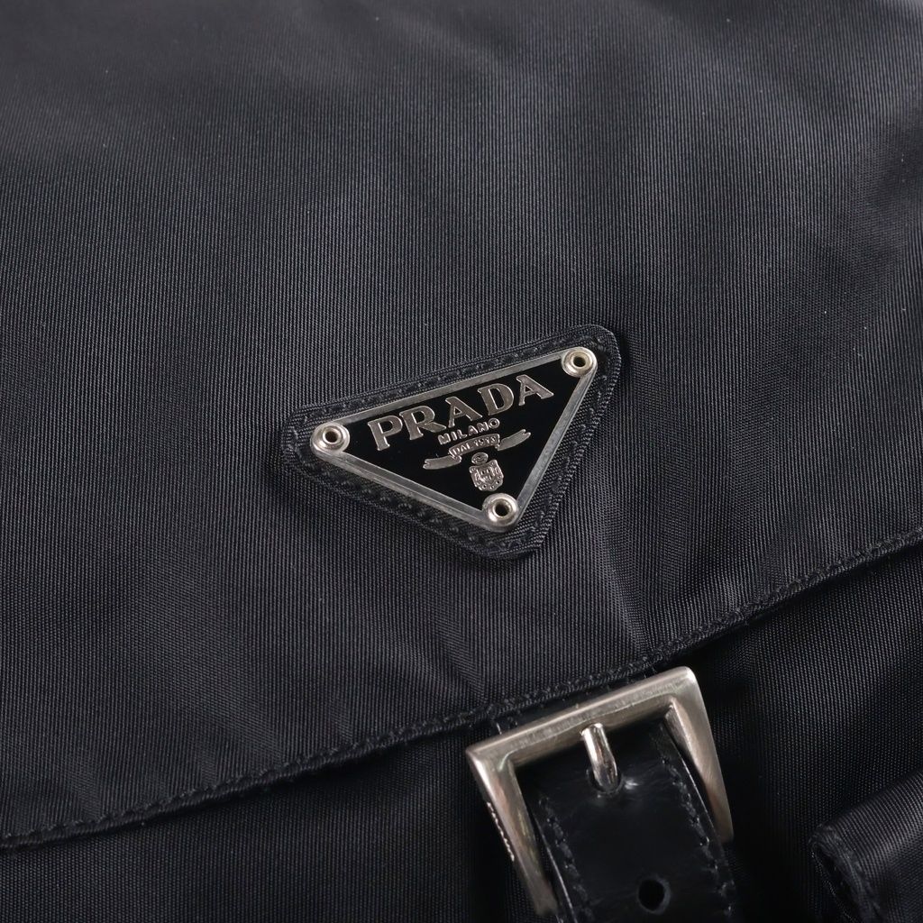 Prada Triangle Logo Nylon Backpack Black Tessuto Silver — view 6