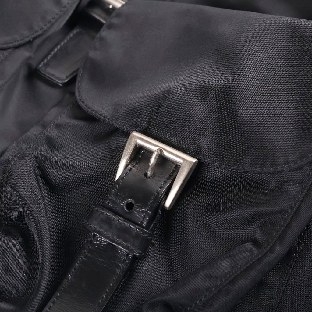 Prada Triangle Logo Nylon Backpack Black Tessuto Silver — view 7