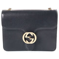 Gucci Interlocking G Leather Chain Shoulder Bag Gold Black