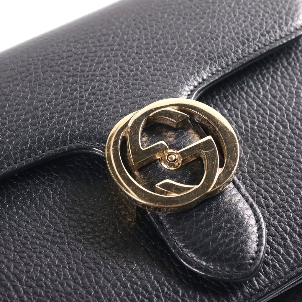 Gucci Interlocking G Leather Chain Shoulder Bag Gold Black — view 6