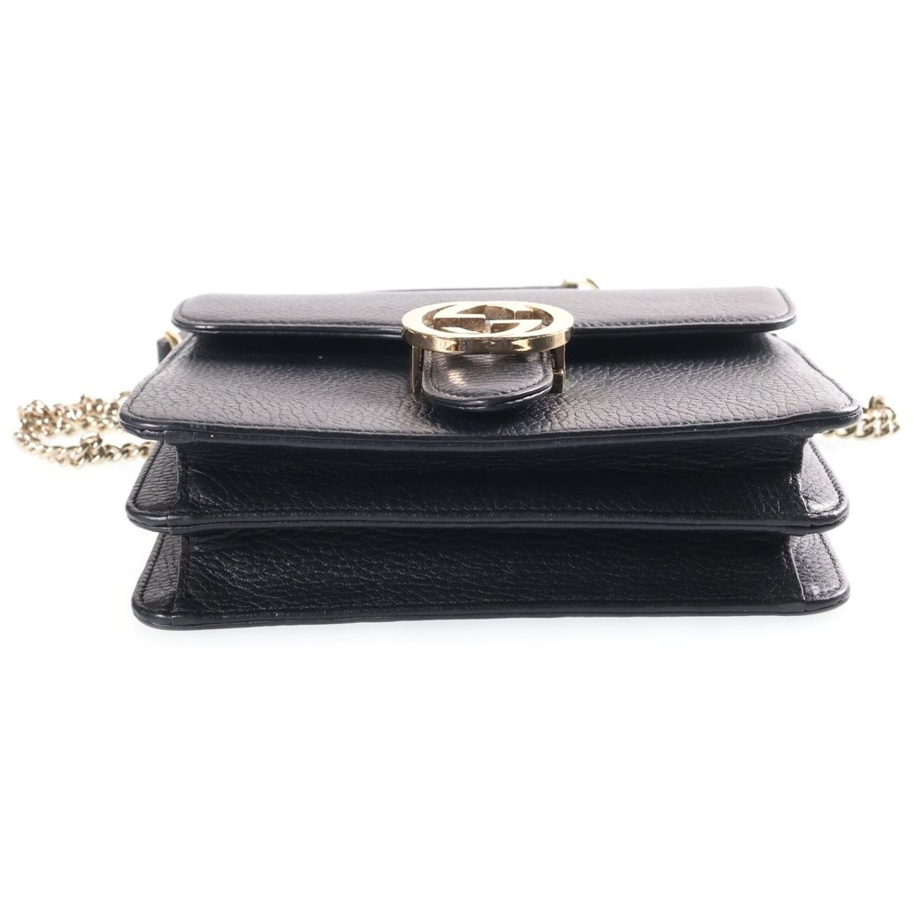 Gucci Interlocking G Leather Chain Shoulder Bag Gold Black — view 4