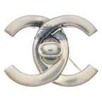 Chanel CC Logo Turnlock Brooch Silver Metal