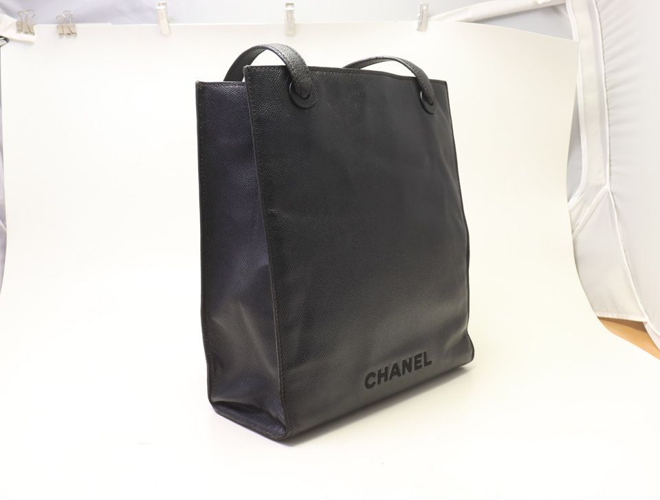 Chanel Logo Caviar Leather Tote Bag — view 4