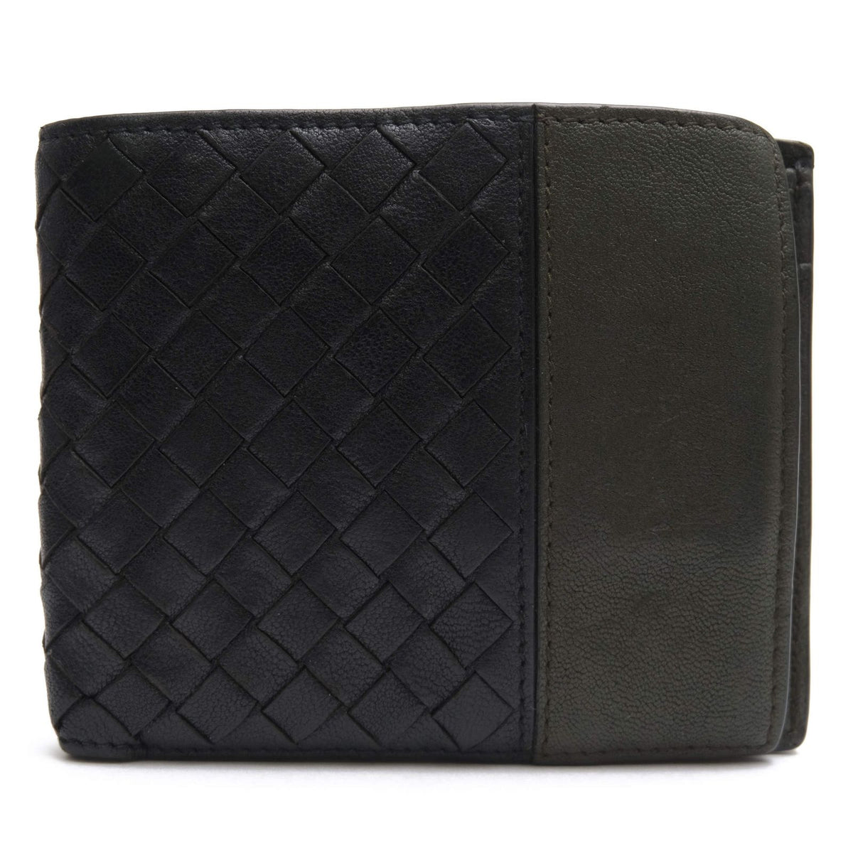 Bottega Veneta Wallet Leather Olive Khaki Bicolor Coin Purse Bifold Mesh