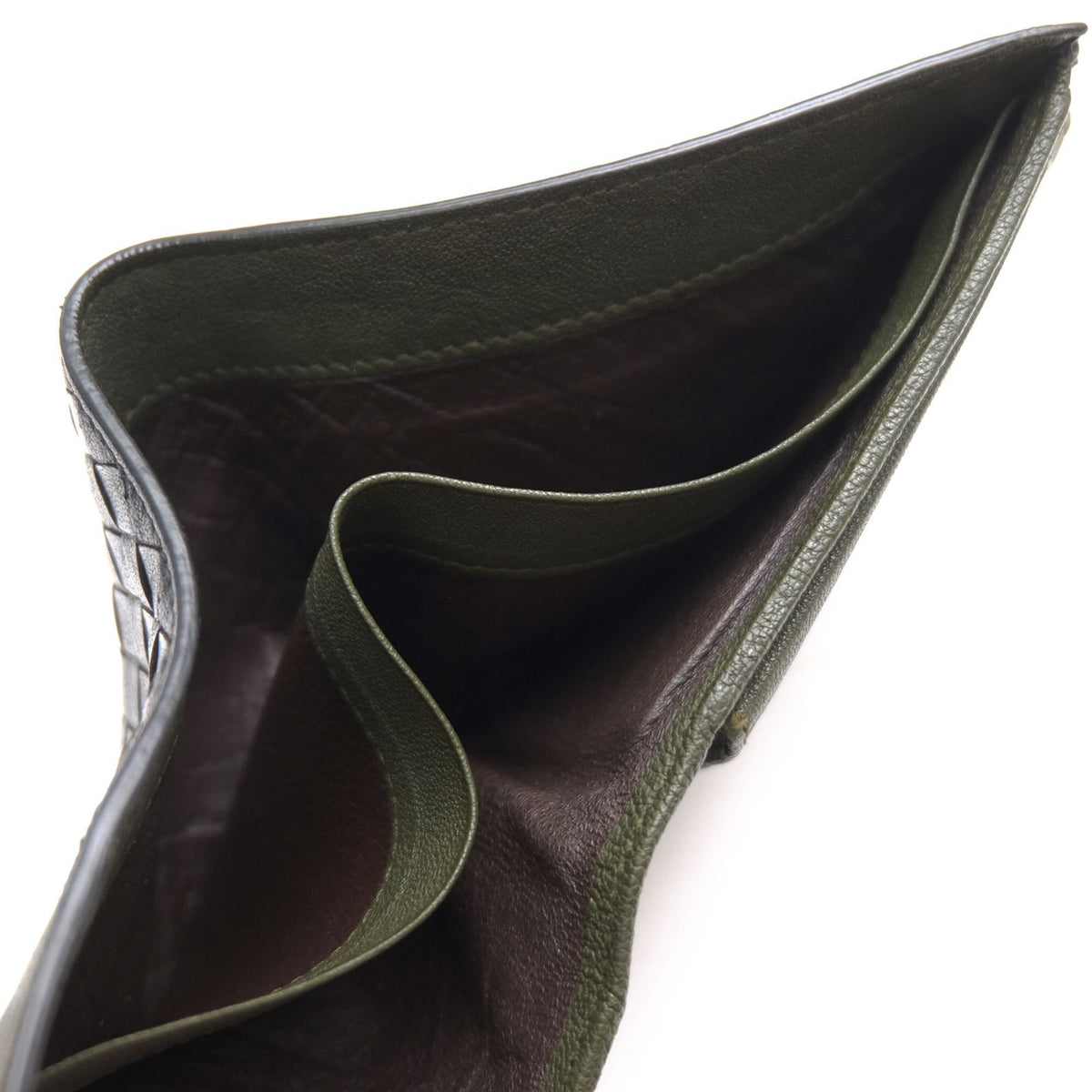 Bottega Veneta Wallet Leather Olive Khaki Bicolor Coin Purse Bifold Mesh — view 7
