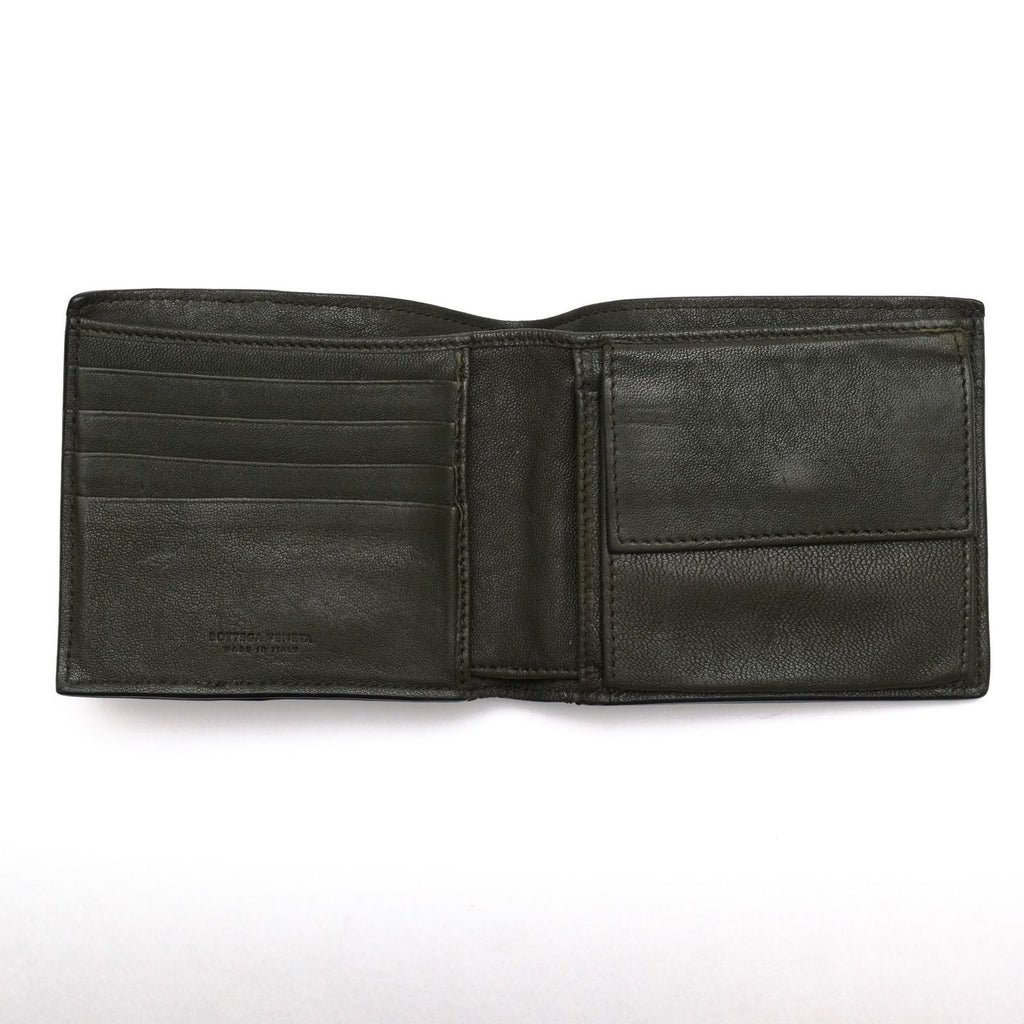 Bottega Veneta Wallet Leather Olive Khaki Bicolor Coin Purse Bifold Mesh — view 5