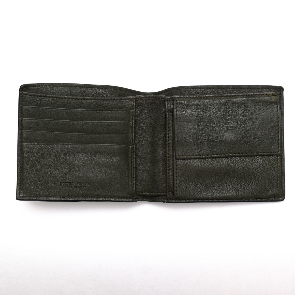 Bottega Veneta Wallet Leather Olive Khaki Bicolor Coin Purse Bifold Mesh — view 5