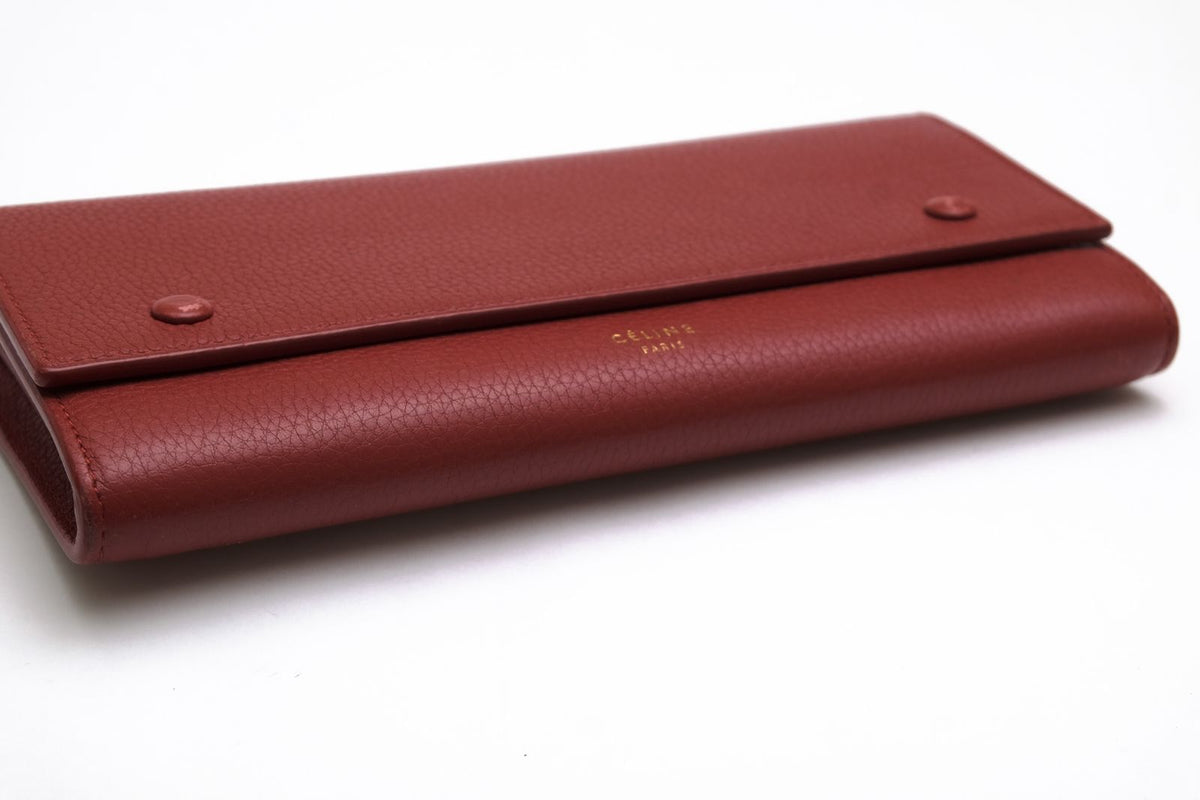 Celine Wallet Leather Red Large Flap Multifunction in Drummed Function — view 4