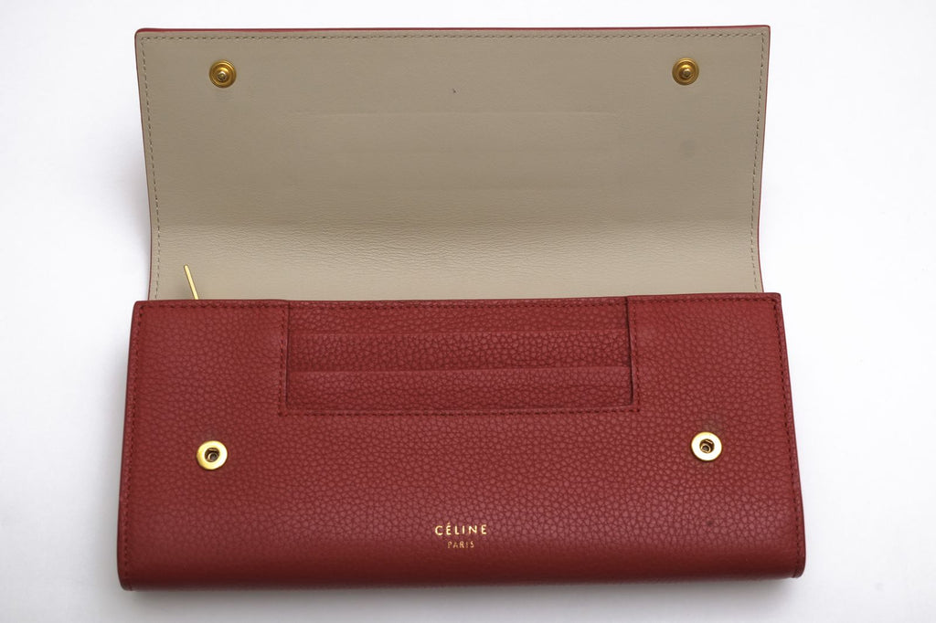 Celine Wallet Leather Red Large Flap Multifunction in Drummed Function — view 5