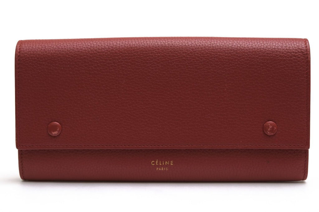 Celine Wallet Leather Red Large Flap Multifunction in Drummed Function
