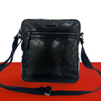 Gucci GG Supreme Logo Pattern Leather Shoulder Bag Pochette Black