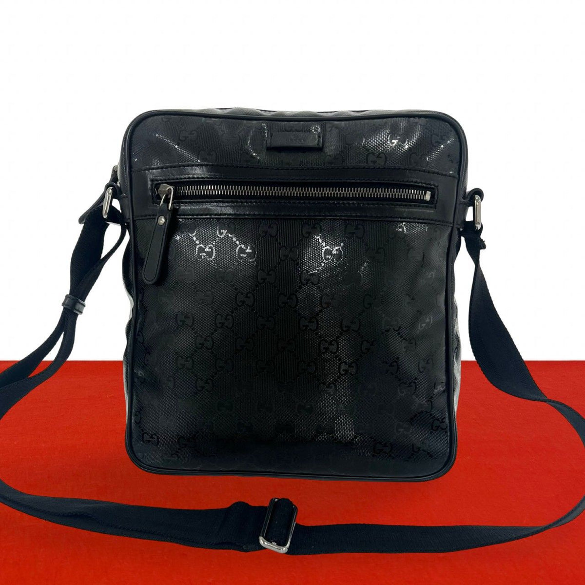 Gucci GG Supreme Logo Pattern Leather Shoulder Bag Pochette Black