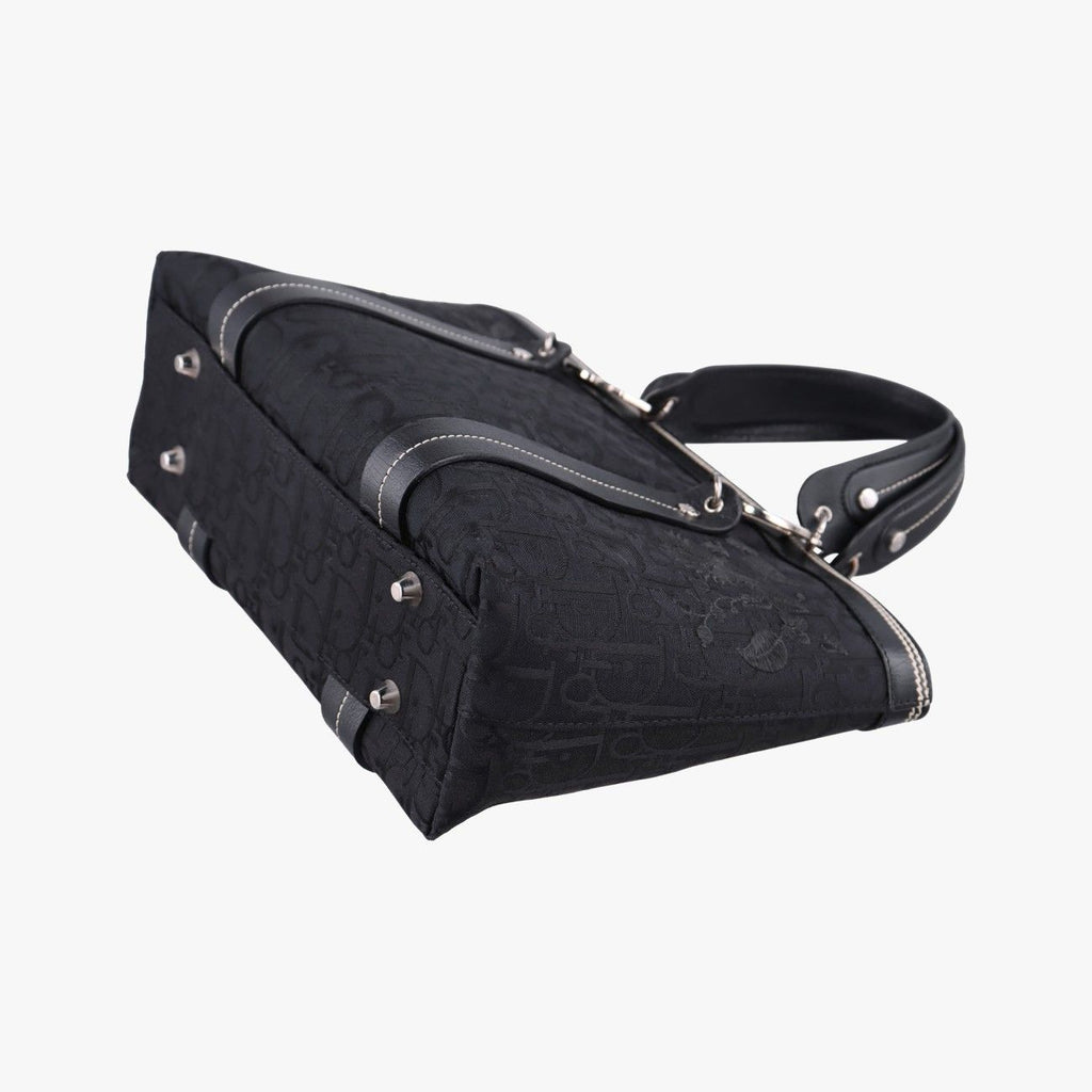 Dior Trotter Flower Tote Bag Black Canvas Leather — view 4